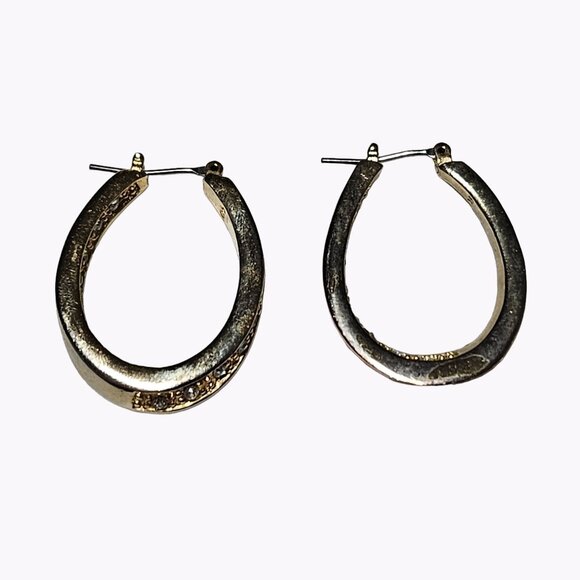 Gold Tone Rhinestone Hoop Earrings Evening Statement Womens Costume Jewelry - Picture 2 of 5